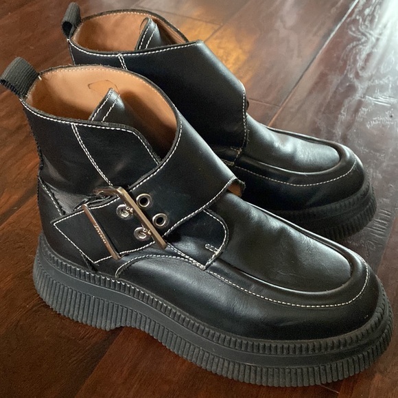 Ganni Shoes - Ganni Monk Strap Chunky Creeper‎ Style Sole Ankle Boot